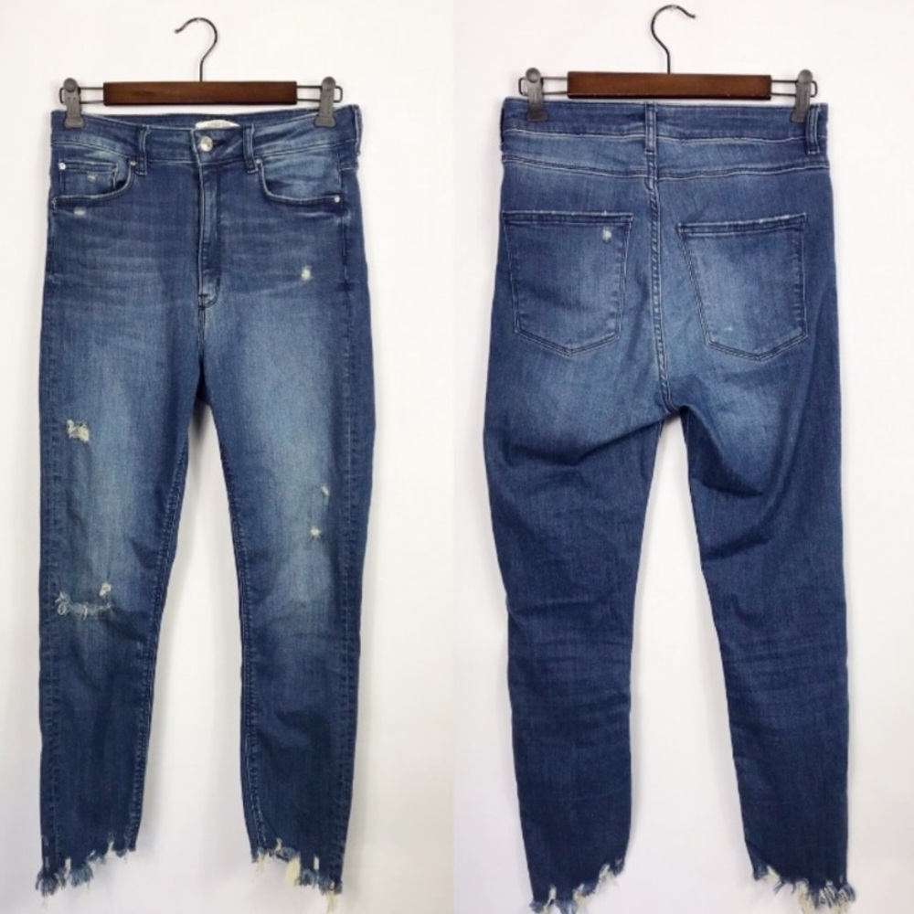 Zara Woman High Rise Distressed Skinny Jeans